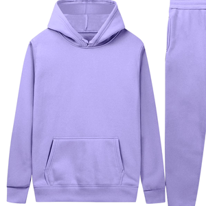 Ensemble de survêtement violet lavande avec sweat à capuche et pantalon de jogging pour hommes et femmes, vêtements de sport décontractés d'hiver, vente en gros, usine OEM, logo personnalisé - Product Image 5