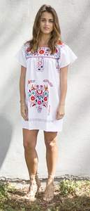 มินิเดรสลำลองสไตล์เม็กซิกันสำหรับฤดูร้อนชุดเดรสคอปักลายเป็นมิตรต่อสิ่งแวดล้อมผ้าปักยาวถึงเข่าซักได้แบบตะวันตก - Product Image 2