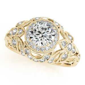 Bague de fiançailles Edwardian avec halo de diamants de 1,18 carat en or jaune 18 carats avec motif floral - Product Image 1