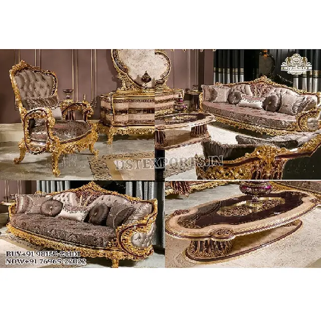 Indian Heavy Carved Design Sofa Set for Rich House French Style Hand Carved Living Room Set Italian Style Living Room Sofa Set