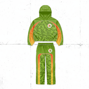 Juego de cortavientos de microfibra GSM 210 de alta calidad, Camuflaje verde con Paneles Amarillos naranjas, servicio de impresión de logotipo personalizado de talla grande - Product Image 1