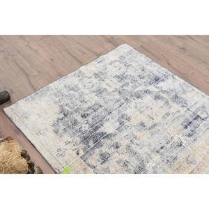 Alfombra Turca, Pequeña, 3.6x3.8 pies, Alfombra Vintage, Alfombra de Lana a Cuadros Blancos - Product Image 5