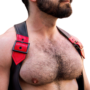 Dark Room Berlin Bar <b>Vest</b> Red Bold Red Leather <b>Vest</b> with Stylish Red Straps for a Fashionable and Daring Look - Product Image 1