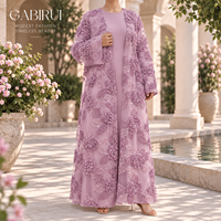 Ensemble 2 pièces pour femmes musulmanes, Abaya de luxe de Dubaï, brodée de fleurs, kimono ouvert avec sous-robe, robe de fête pour l'Aïd, MSL904