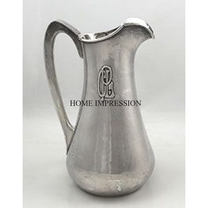 Texture martelée couleur argent brillant poli de haute qualité en métal fournitures de pichet de vin avec poignée de concepteur de feuilles - Product Image 3