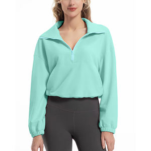 Sudadera Corta con Media Cremallera para Mujer, Sudadera Estética con Hombros Caídos, Nuevo Estilo, Suave, Ropa Deportiva, Otoño Invierno - Product Image 1