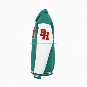 Veste universitaire en mélange de laine de qualité supérieure 480 GSM corps vert manches blanches en cuir souple Logo personnalisé vestes universitaires pour femmes de Style unisexe - Product Image 3