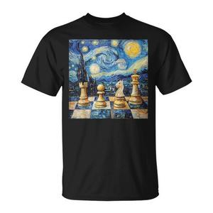 T-Shirt Promozionale con Tema Scacchi e Notte Stellata di Van Gogh - Product Image 1