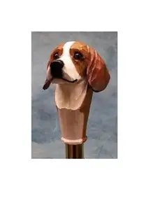 手工雕刻的Puggle狗柄木制手杖手工狗手杖1