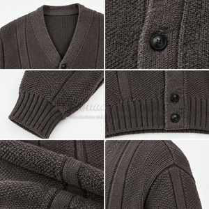 Cárdigan de punto grueso para hombre con cuello en V, abotonado, de manga larga, mezcla de lana, informal, para invierno. - Product Image 6