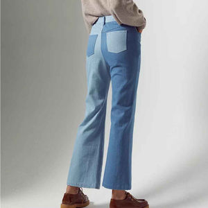 Best Wholesale Rate Flare Fit Color Block Blue Denim Jeans for Women High Quality Breathable Slim Fit Denim Jeans for Women - Product Image 2