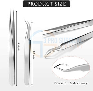 Pinzas de extensión de pestañas de etiqueta privada Punta inclinada recta y curva Herramientas de acero inoxidable para belleza de pestañas de volumen - Product Image 2