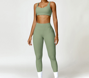 Conjunto de dos piezas de ropa de yoga personalizada al por mayor, sujetador de yoga deportivo para correr de secado rápido, mallas, ropa de Yoga de manga larga - Product Image 3