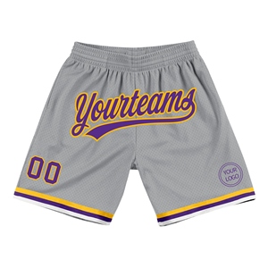 Industrie Direct Basketball <b>Shorts</b> Custom Gray Purple-Gold Authentic Throwback Basketball <b>Shorts</b> - Product Image 1