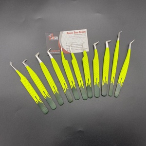 2023 pince à épiler d'extension de cils vert citron personnalisée pince à cils durable et forte avec pointe en fibre nouveau Design marque privée - Product Image 1