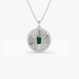 14k Rose Solid <b>Gold</b> Fine Jewelry Baguette Cut Emerald and Diamond <b>Medallion</b> Necklace Gift for Wife Anniversary Gift Necklace - Product Image 5