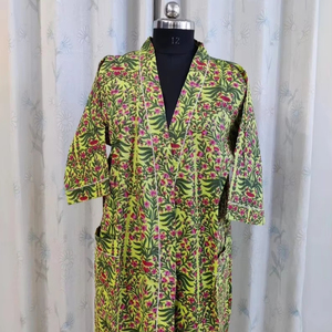 Kimono de algodón, bata de baño con estampado de bloques, bata de dama de honor, ropa de dormir de verano, albornoz de playa, regalo de talla única para mujer - Product Image 1