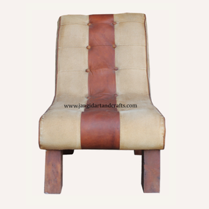 Fauteuil de salon confortable et moderne en bois, cuir, toile et tissu, design européen pour la maison - Product Image 2