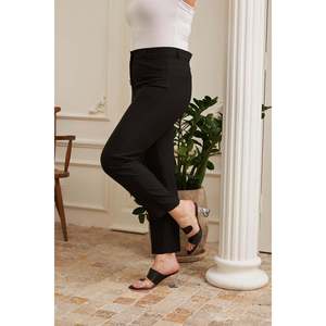 RMG <b>Plus</b> <b>Size</b> <b>Black</b> Fabric <b>Trousers</b> for Women - Comfortable Elastic Polyester Blend Straight Leg Pants for Everyday Wear - Product Image 3