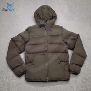 Lightweight Crew Neck Puffer <b>Jacket</b> for <b>Men</b> <b>Winter</b> Outdoor <b>Waterproof</b> Windproof Hooded Cotton Filled Front Logo - Product Image 1