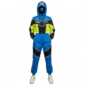 Premium Women Windbreaker Set Soft Nylon Fabric Blue <b>Neon</b> Panel Design With Custom Logo Embroidery plus size windbreaker - Product Image 1