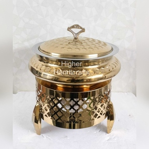Recipiente Redondo Dorado para Buffet de 8 Litros |   Calentador de Alimentos con Tapa Elevadora de Acero Inoxidable de Primera Calidad para Catering, Eventos, Hoteles y Restaurantes - Product Image 1