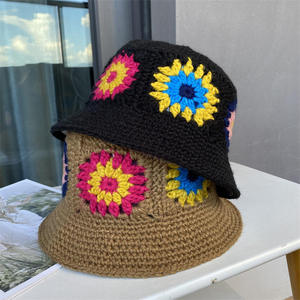 Crochet Unisex Elegant Floral Cotton <b>Sunscreen</b> Hand-Knitted Autumn Winter Warm Bucket Hat Character Stylish Casual - Product Image 3