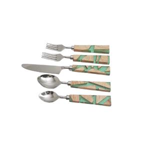 Juego de Cubiertos de Cinco Piezas con Mango de Bambú y Resina Terrazo, Acero Inoxidable, Hecho a Mano, Apto para Lavavajillas, Juego de Cubiertos de Moda - Product Image 3