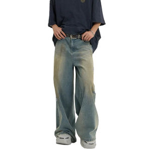 Jeans de Mezclilla de Algodón para Hombre, Estilo Urbano, Pierna Ancha, Holgados, Rectos, de Alta Calidad, Antiestáticos, Transpirables, con Logotipo Personalizado - Product Image 1