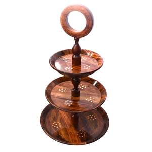 Elegante Soporte de Madera Tradicional de 3 Niveles para Pastel, Hermoso y Natural Soporte para Pastel de Bodas, Soporte para Cupcakes, Artesanía de Madera de Pakistán - Product Image 4