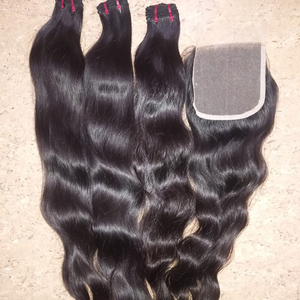 Extensiones de cabello Remy virgen brasileño 100%, estilo ondulado recto indio negro Natural, tejido de cabello virgen humano de alta calidad - Product Image 1