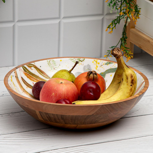 Ensaladera de madera decorativa para servir al mejor precio, frutero ecológico con estampado Floral para servir en la mesa de comedor de la cocina - Product Image 6