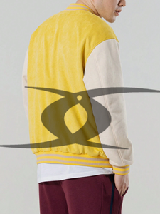 Chaquetas Bomber Varsity de Invierno con Botones de Piel de Oveja Amarilla 100% Lana, Parches de Chenilla Bordados Personalizados, Talla Grande - Product Image 2