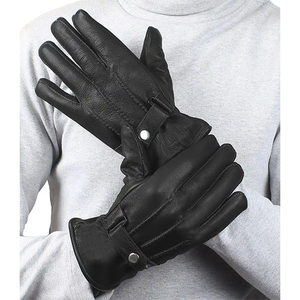 GANTS DE CONDUITE EN CUIR PLEIN DOIGTS-NOIR MARRON Gants de conduite de luxe en cuir véritable chaud pour l'hiver et le froid - Product Image 4