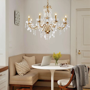 Lustre vintage à 8 lumières en cristal, luminaire suspendu doré Empire - Product Image 3