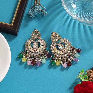 Multi Color Meena Work Kundan <b>Earrings</b> - Product Image 2