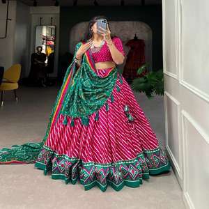 Tendance Tussar Soie Indien Traditionnel Lehenga Choli Nouveau Designer Dernier Designer Leheriya & Patola Imprimé Feuille Travail À Vendre - Product Image 1