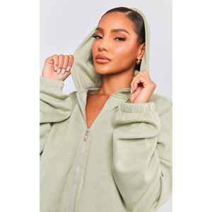 Custom Logo Women's Heavy Weight 100% Cotton <b>Cropped</b> <b>Zip</b>-<b>up</b> Hoodie Women's Winter OEM Plain Blank Hoodies - Product Image 5