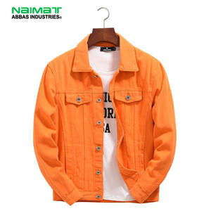 Veste en jean orange pour homme, veste en jean classique, coupe ajustée, vêtements en coton, vêtements de rue tendance, style décontracté, style camionneur - Product Image 1