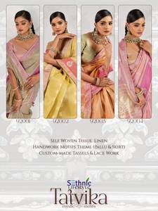 Sarees de Lino Tejido Zari Étnico al por Mayor - Transpirables para Todas las Estaciones, Ideales para Fiestas, para Mujeres Indias y Pakistaníes - Product Image 5