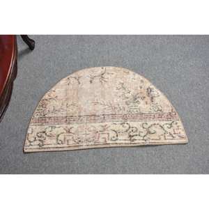 พรมขนแกะสีเบจตุรกี2.5x1.5ft วินเทจทำด้วยมือผืนใหญ่งานเย็บปะติดโถงทางเดินเป็นรูปสี่เหลี่ยมผืนผ้าสำหรับห้องนั่งเล่น - Product Image 1