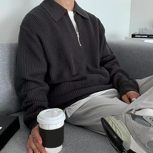 Pull en tricot à col rond personnalisé pour hommes en Offre Spéciale 100% coton avec fermeture à glissière pour la saison d'hiver - Product Image 5