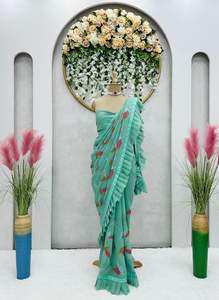 Indian Trending Beautiful Ruffle Designer Saree Faux Georgette Thread Work Saree para mujeres Party and Wedding Wear al por mayor - Product Image 2