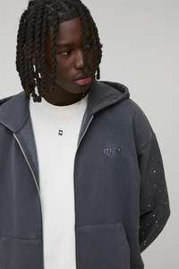 Conjunto de Sudadera con Capucha y Pantalones Deportivos de Algodón 100% con Pedrería para Hombre, Lavado Ácido, Talla Grande, Cierre Completo, Personalizado, Grueso - Product Image 2