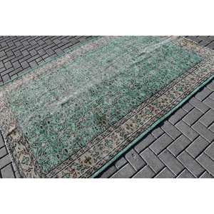 Tapis Vintage en Laine 5.5X8.1 pieds Vert Beige Patchwork Style Classique pour Entrée Fait à la Main en Peluche Rectangle Couloir Design Latex - Product Image 2