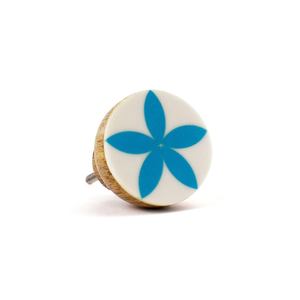 Window and Drawer Decorating Wooden <b>Knobs</b> Flower Design Expensive Quality White and Blue Color Rounded <b>Handle</b> <b>Furniture</b> Decor - Product Image 1