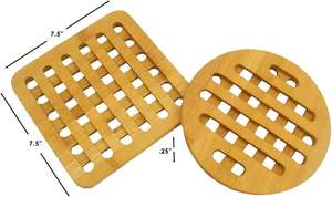 Ensemble de dessous-de-plat en bambou naturel carré et rond, lot de 2 dessous-de-plat en bois naturel pour plats chauds, table et comptoir de cuisine - Product Image 6