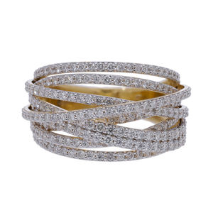 แหวนประดับเพชรหลากสีหลายสายสีทอง14K ที่สง่างามเครื่องประดับดีไซน์ครอสโอเวอร์เป็นประกายสำหรับผู้หญิง - Product Image 3