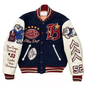 Chaqueta Universitaria Bordada en Chenilla de Moda Urbana al por Mayor para Hombre, 100% Lana, Mangas de Cuero, Chaquetas Letterman para Hombre - Product Image 1