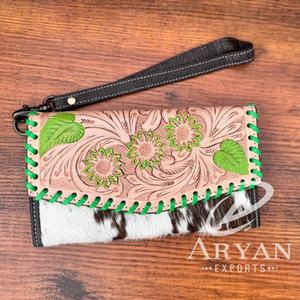 Nueva llegada cartera tallada a mano cartera de mano funda de teléfono elegante cartera para mujeres multiusos carteras de cuero de piel de vaca occidental - Product Image 1